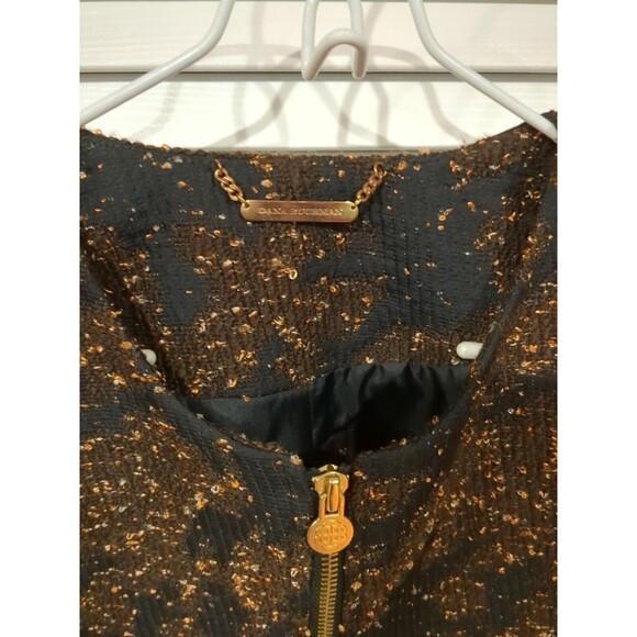 VTG‎ Dana Buchman Women's Jacket Blazer L Brown Black Speck Full Zip Gold Pull - Picture 5 of 13